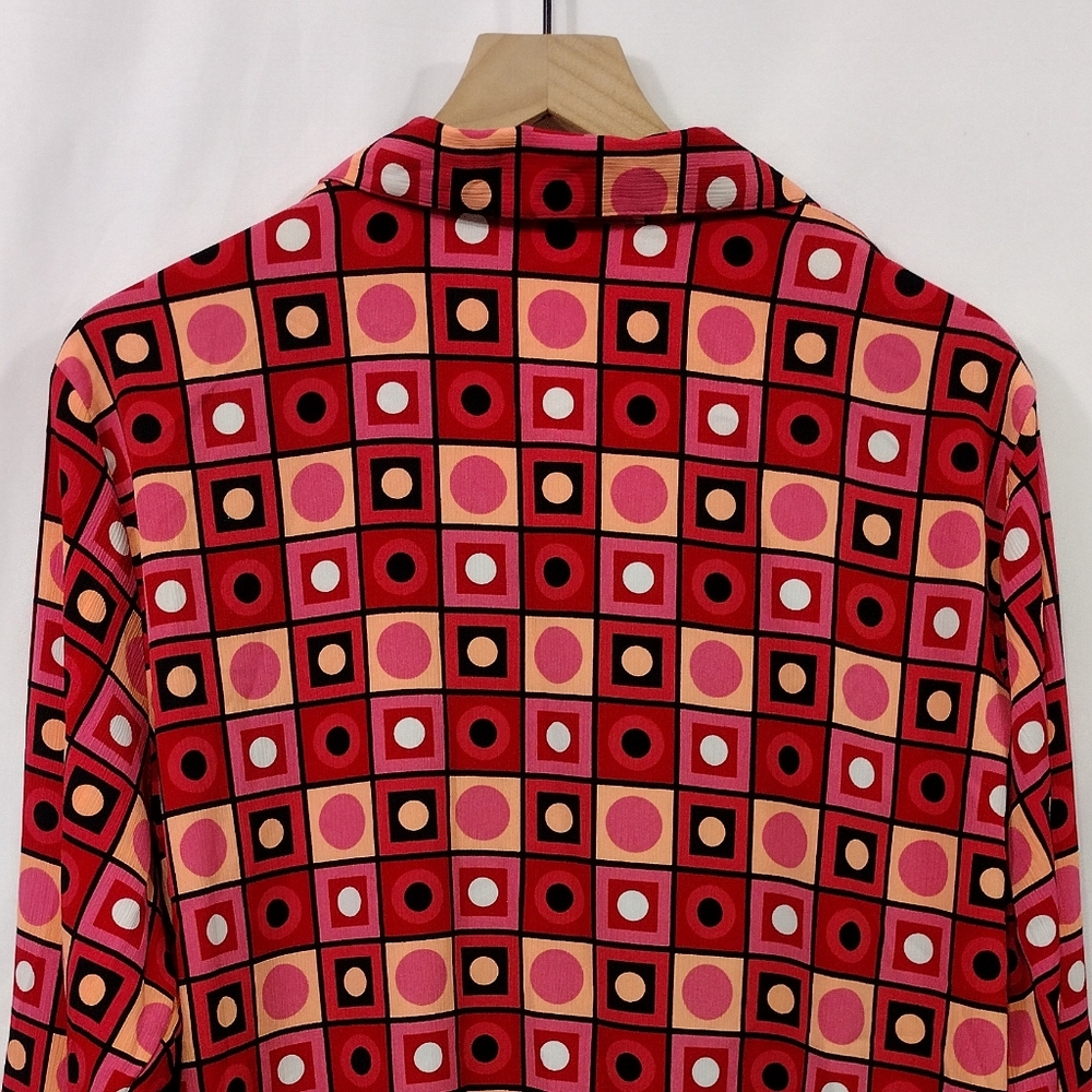 Notations Geometrical Print Button Down Shirt Womens XL Red Bobo Retro 90s Y2K - Picture 6 of 8